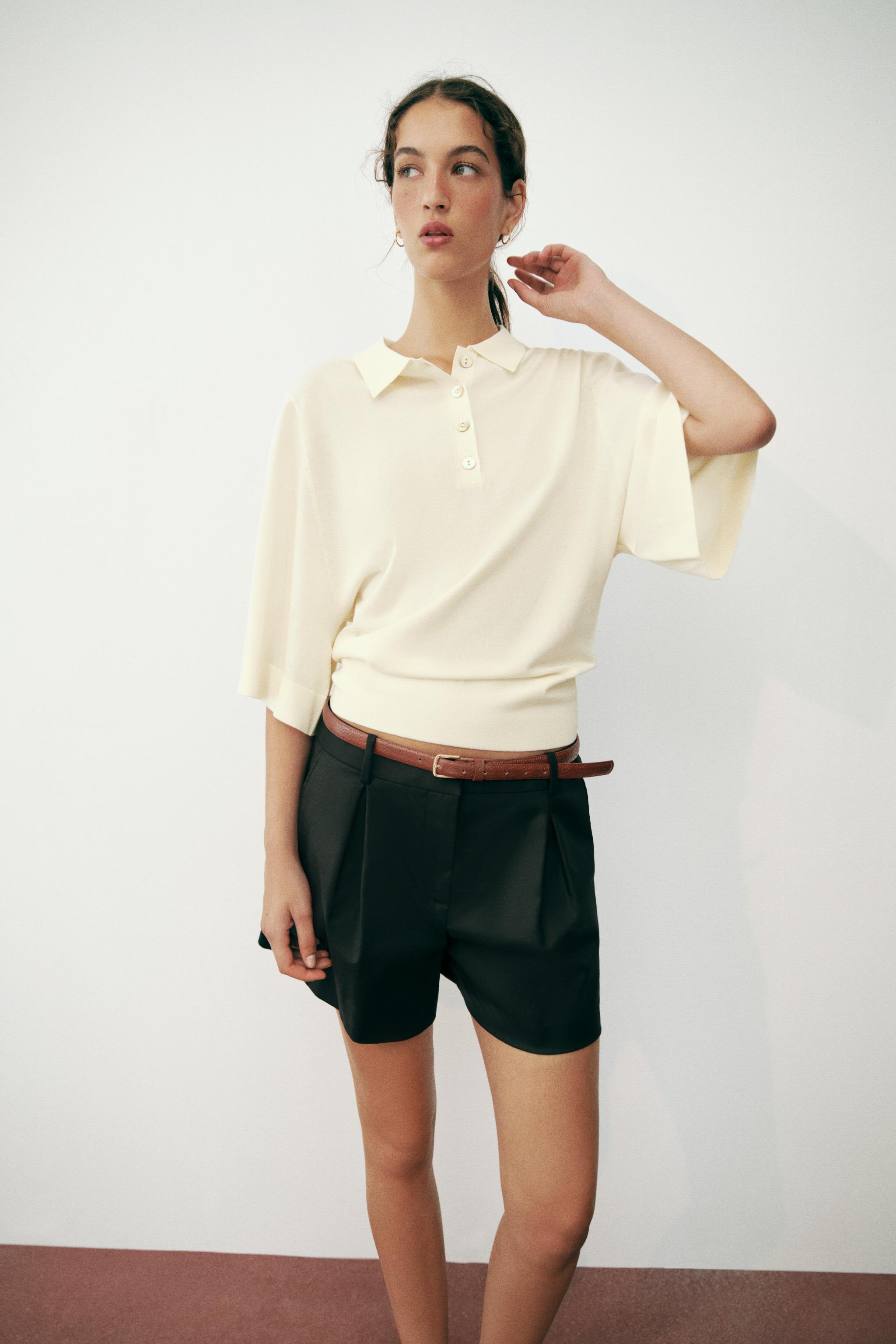 POLO EN MAILLE À MANCHES TROIS-QUARTS